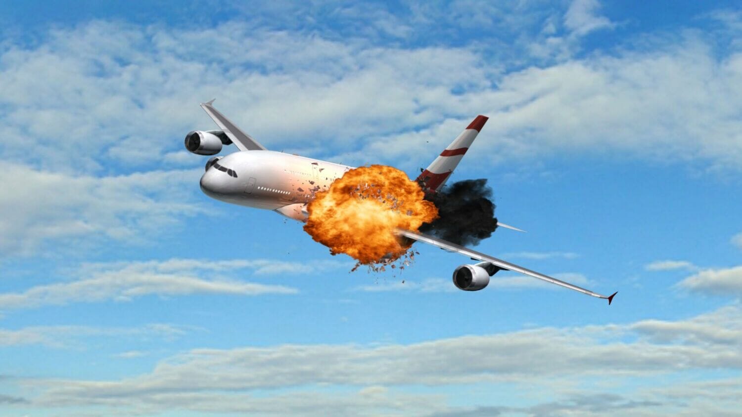 Passenger Airplane with an explosion in the sky