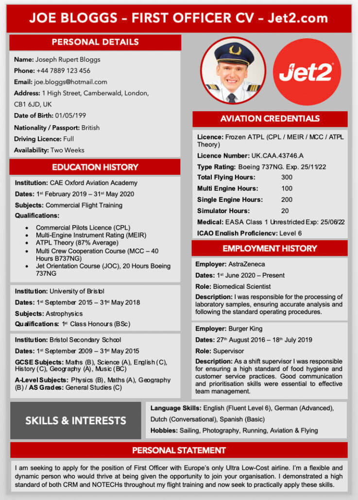 Jet2.com Pilot CV Template